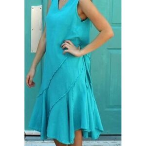 Oh My Gauze Tabasco Dress Womens Size 1 S Blue Sleeveless Lagenlook Boho Cotton